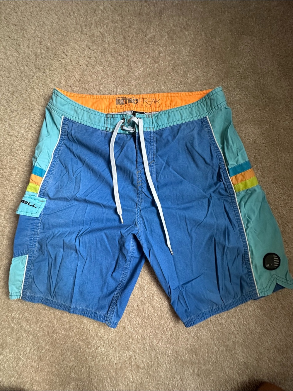O'Neill Retro Freak Blue & Teal Swim Boardshorts with Orange Waistband